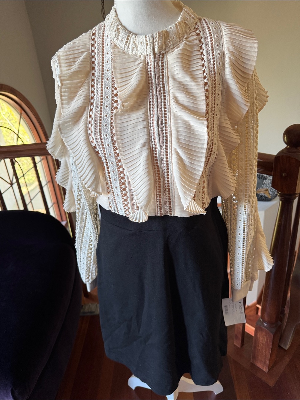 Designer - Women's Cream Ruffle Lace-Trim Blouse